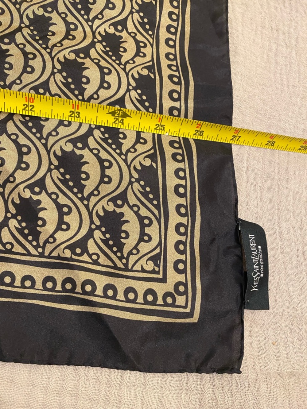 Yves Saint Laurent Black and Gold Paisley Silk Scarf - Picture 6 of 6